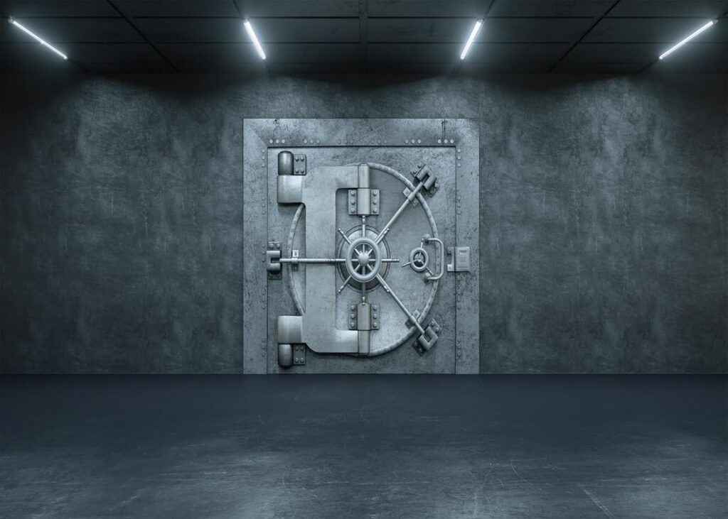 CORFOTO Vintage Bank Vault Backdrop Bank Vault Door Storage for Gold Money Background for Kids Adults Family Portrait Party Decorations Photo Booth Photo Studio Props Fabric