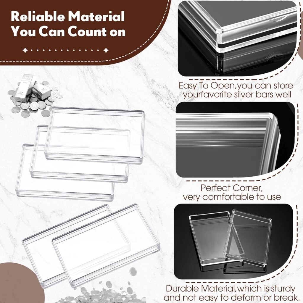 Ctosree 10 Pcs 10 oz Silver Bar Holder 10 oz Silver Bar Storage Case Clear Silver Bar Case Acrylic Storage Container Fit Silver Bar Box for 10 oz Silver Bar 10 Ounce Bar