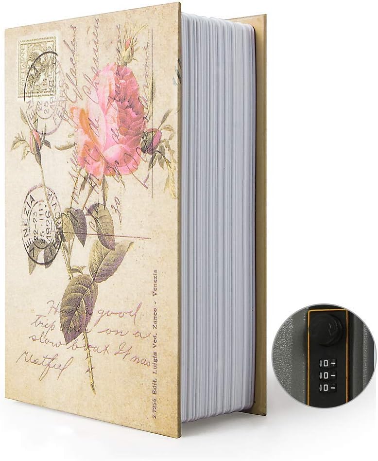 Diversion Book Safe Storage Box (9.5×6×2.2), Dictionary Secret Safe Can with Security Combination Lock, Diversion Book Hidden Safe (Rose,Combination)