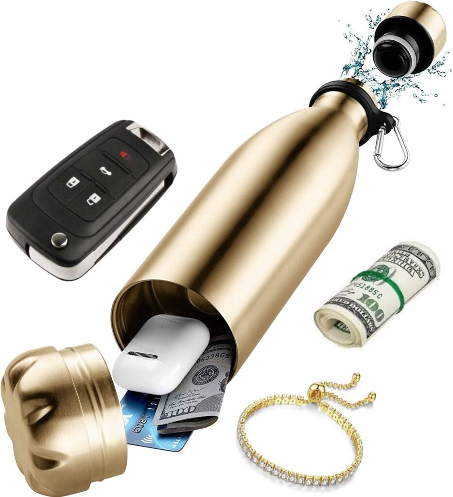 Diversion Safe Water Bottle -Black Stainless Steel Bottle with Hidden Compartment for Cards, Keys, Cash, and Valuables - Insulated Bottle for Hot and Cold Drinks - 18 Ounces