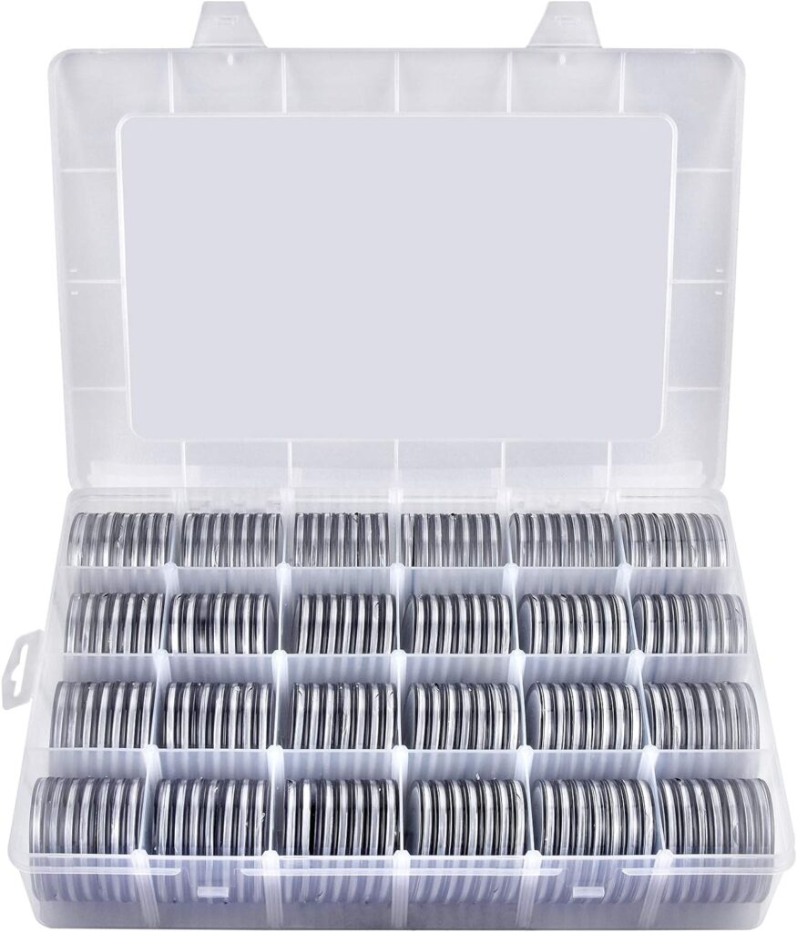 FULLCASE 168 Pieces 46mm Coin Capsules with Foam Gasket and Plastic Storage Organizer Box, 6 Sizes (20/25/27/30/38/46mm) Coins Collector Case Holder for Coin Collection Supplies