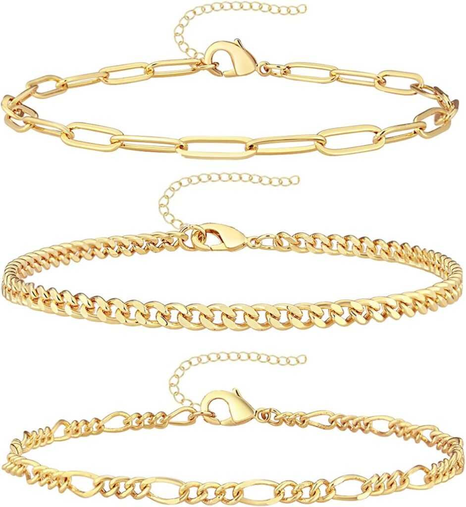 Gold Bracelets Set for Women 14K Real Gold Plated Dainty Gold Link Chain Bracelets for Women Trendy Gold Stackable Cuff Bracelets for Jewelry Gifts Women Adjustable 7+2