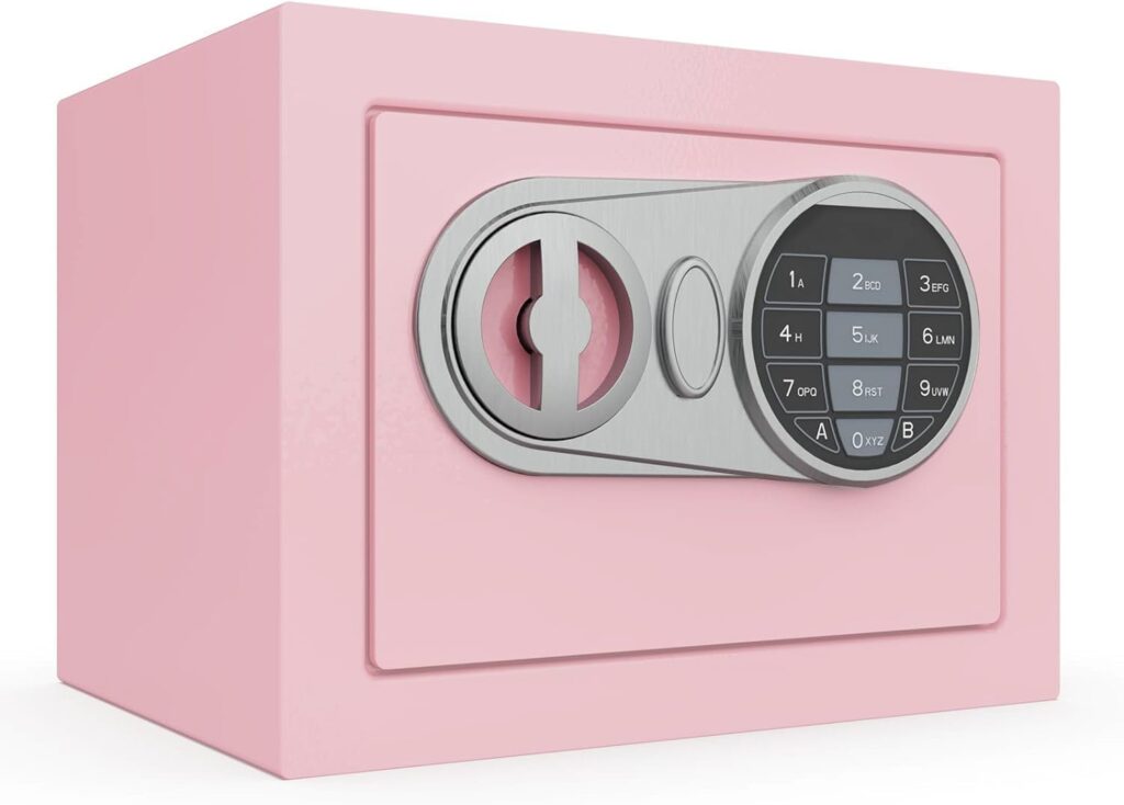 Goldenkey Small Safe Box for Money, Digital Home Safe Box with KeysCode for Money, Cash and Coin, Security Mini Safe for Kids Personal Items for Hotel, House, Pink