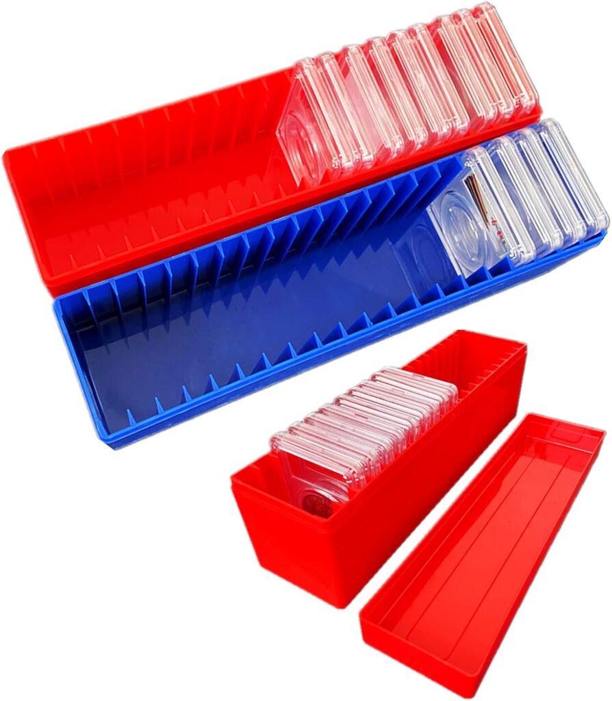MUDOR Plastic Coin Slab Storage Box, 20 Slab Capacity, Compatible with NGC, PCGS, PMG Coin Holders, RED, 1pcs