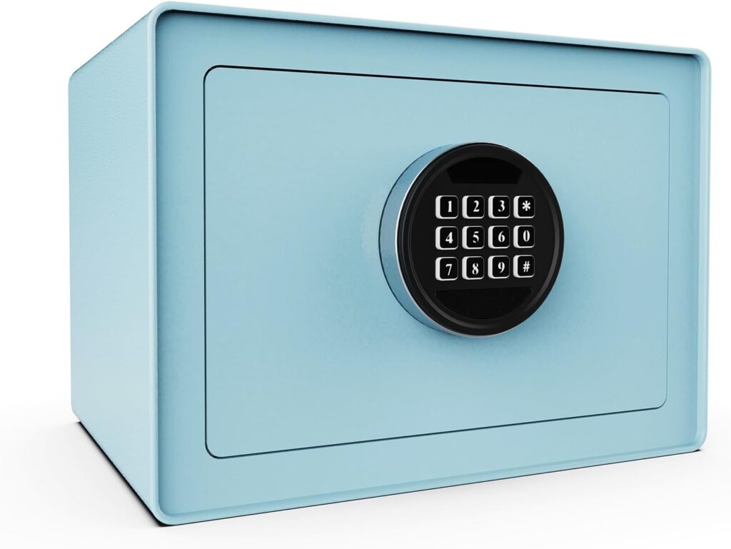 PATRON Cabinet Safe Box for Home，Digital Security Small Safe for Money Cash Saving Jewelry Documents，Keypad Personal Safes Lock Box for Kids，Office Hotel Business Safes (Blue)