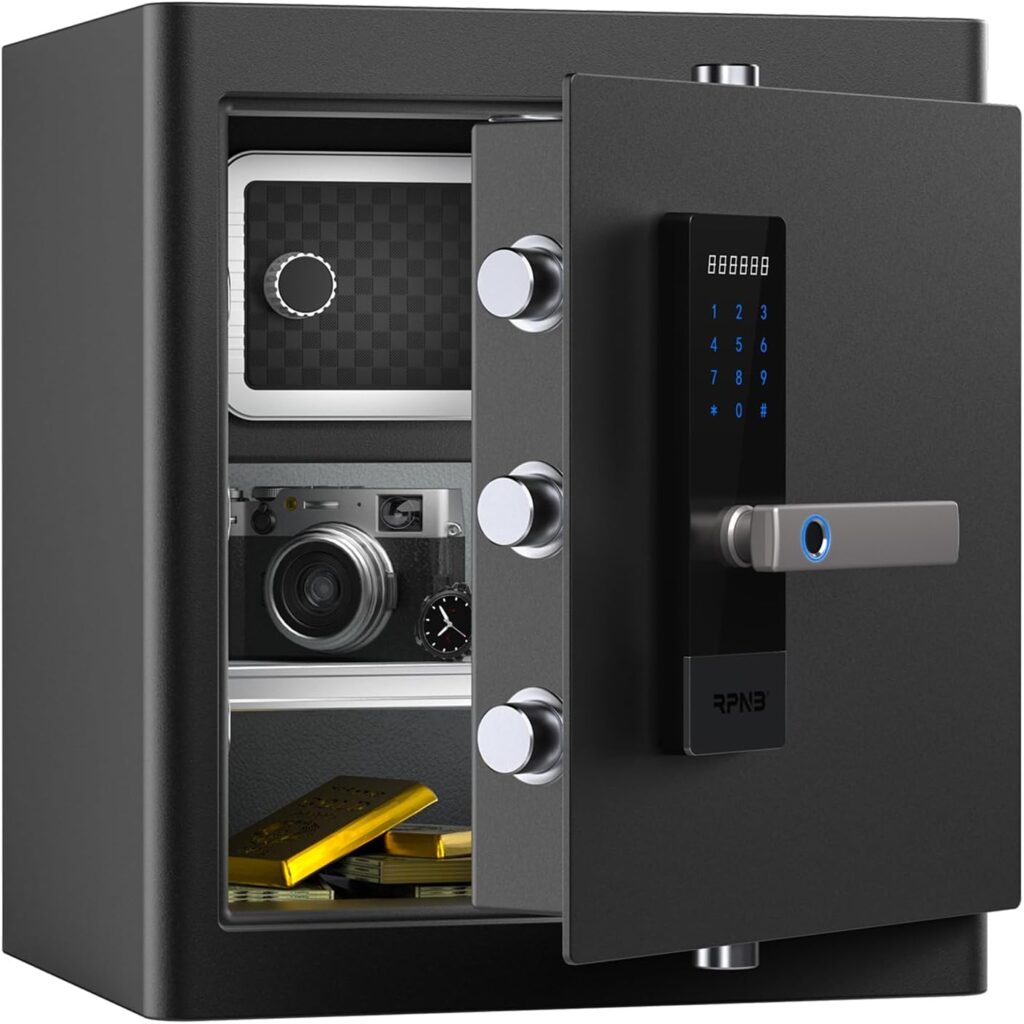 RPNB Deluxe Home Safe and Lock Box,Smart Touch Screen Biometric Fingerprint Security Safe Box with Voice Prompt,One-touch Unlock,Interior Box,Dual Warning,Suitable for Home Office Hotel,1.6 Cubic Feet