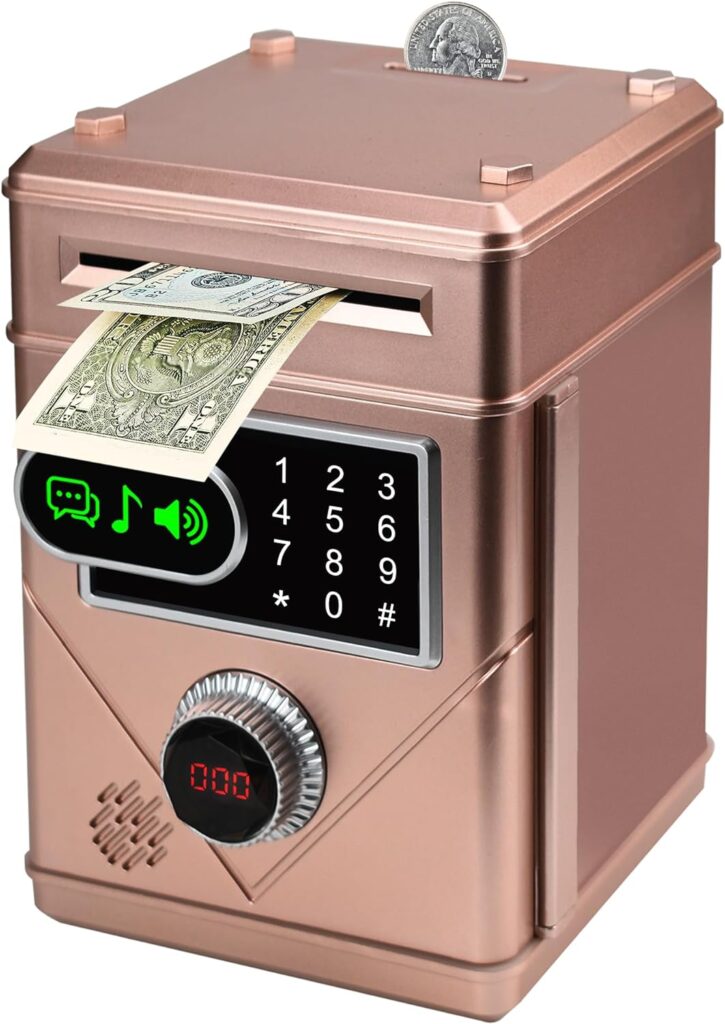 Touchscreen Electronic Piggy Bank Mini ATM Safe, Coin Banks with Password  10 Songs, Auto Money Scroll, Counting the Number, Adults Digital Real Money Box, Best Gift for Boys Girls (Rose Gold)
